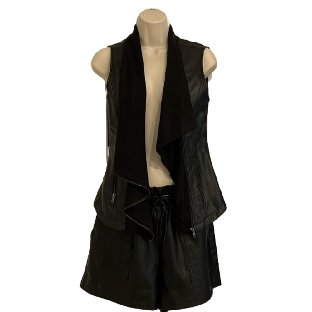 Olive & Oak faux leather black moto vest. Size small